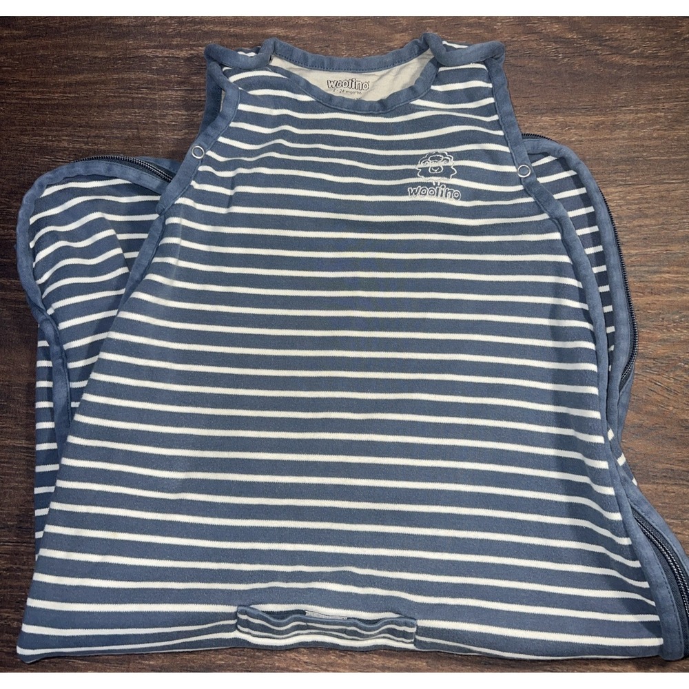 Woolino 4 Season Sleep Sack 2-24 Months Cotton Merino Wool Blue Stripe Damaged